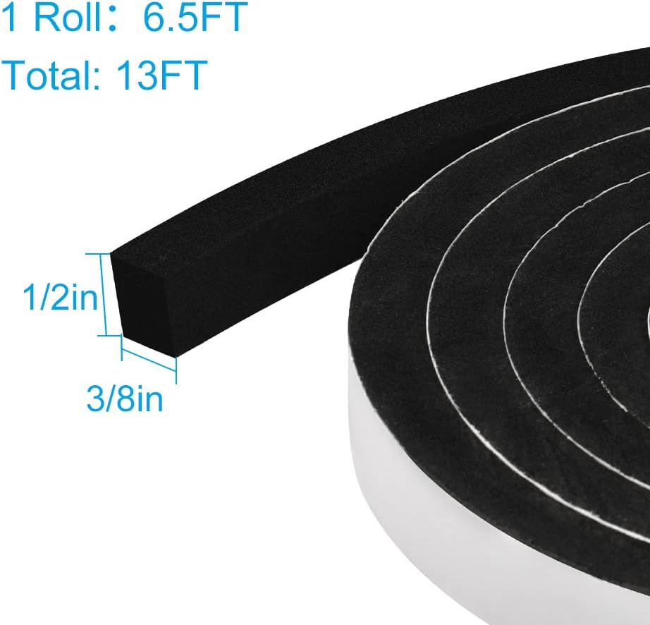 Weather Stripping Door Seal, 1/2 Inch Wide X 3/8 Inch High Density Foam Tape Weather Strip for Door