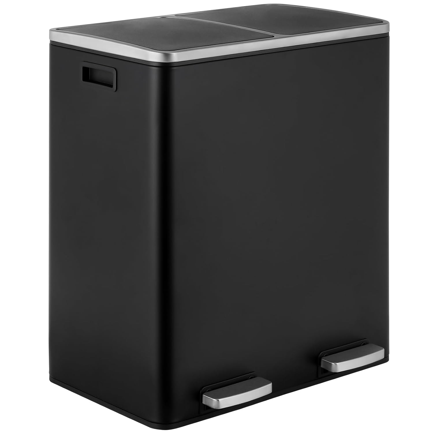 16 Gallon Rectangular Stainless Steel Trash Can, Dual Compartment Garbage Bin with Recycling Combo