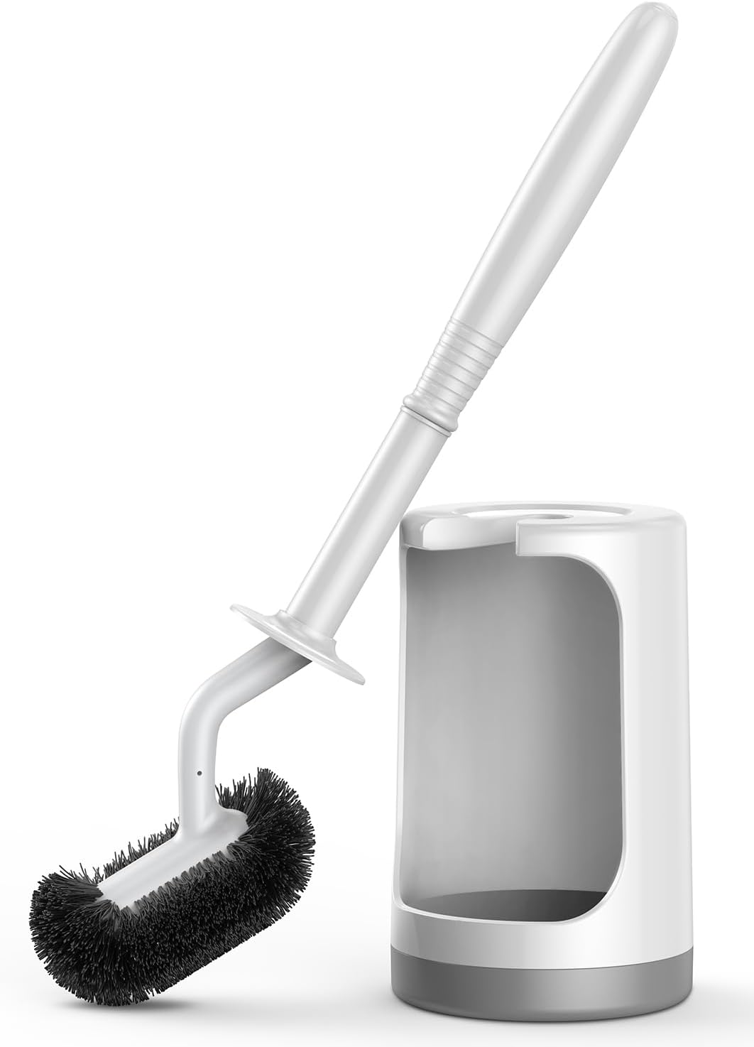 HAMITOR Toilet Bowl Brush Holder Set: Curved Design with Holder for Deep Cleaning Under Rim