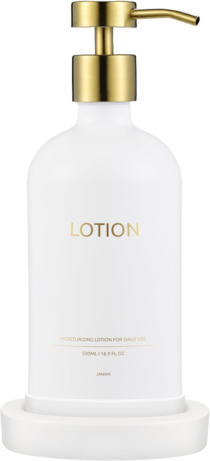 Glass Soap Dispenser Set by Janxin,Bathroom Soap Dispenser Set with Ceramic Tray,Luxury Bathroom