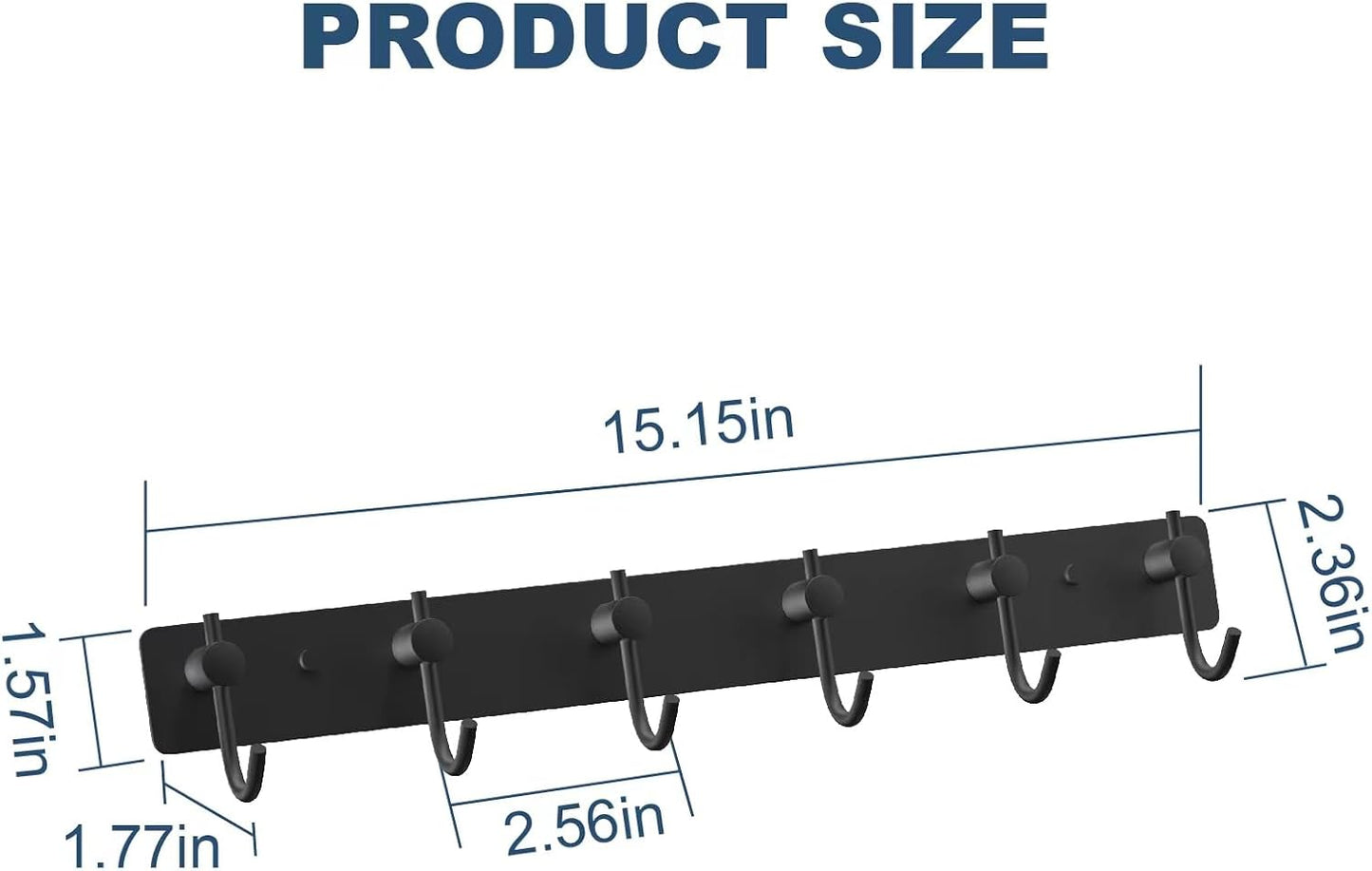 VAEHOLD Wall Hooks for Hanging, Black Coat Rack Wall Mount with 6 Coat Hooks, Towel Hanger, Hat
