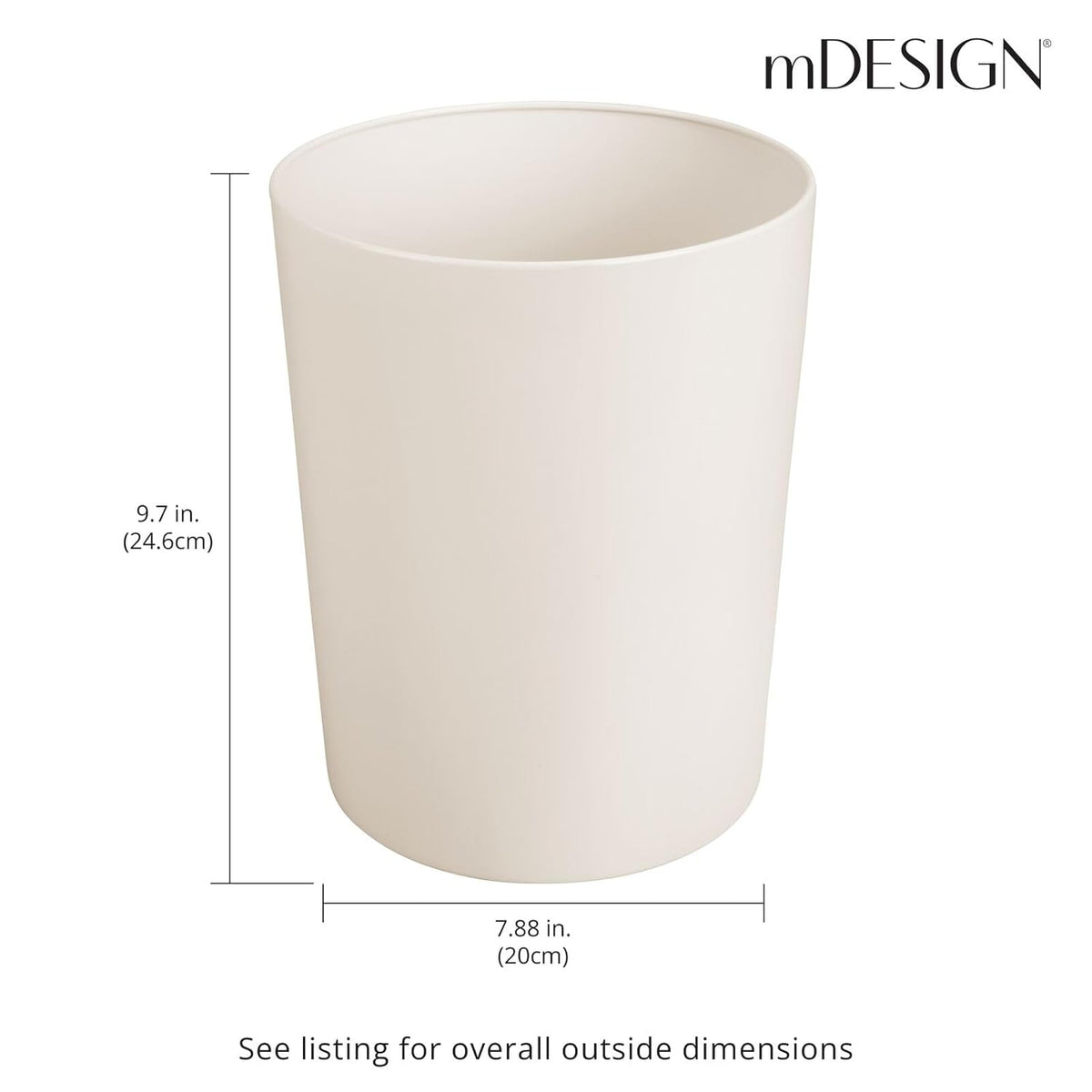 mDesign Round Metal Small 1.7 Gallon Recycle Trash Can Wastebasket, Garbage Container Bin for