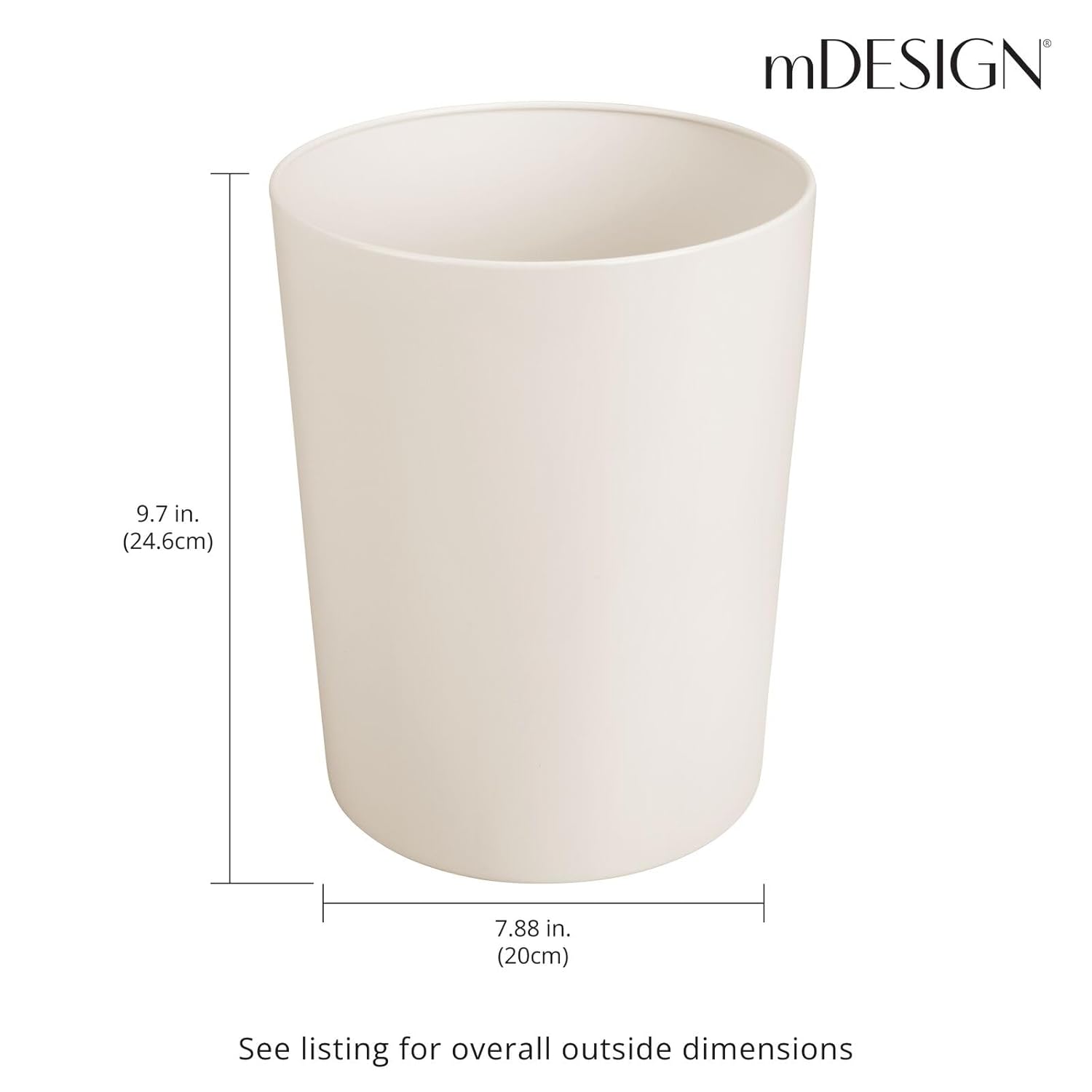 mDesign Round Metal Small 1.7 Gallon Recycle Trash Can Wastebasket, Garbage Container Bin for