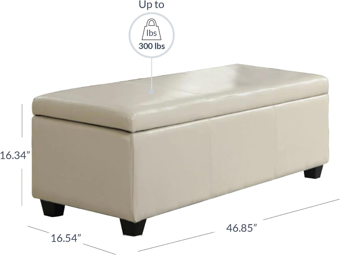 BELLEZE Storage Faux Leather Ottoman, 47 Inch Bench Bedroom Bench with Safety Close Hinge, Extra