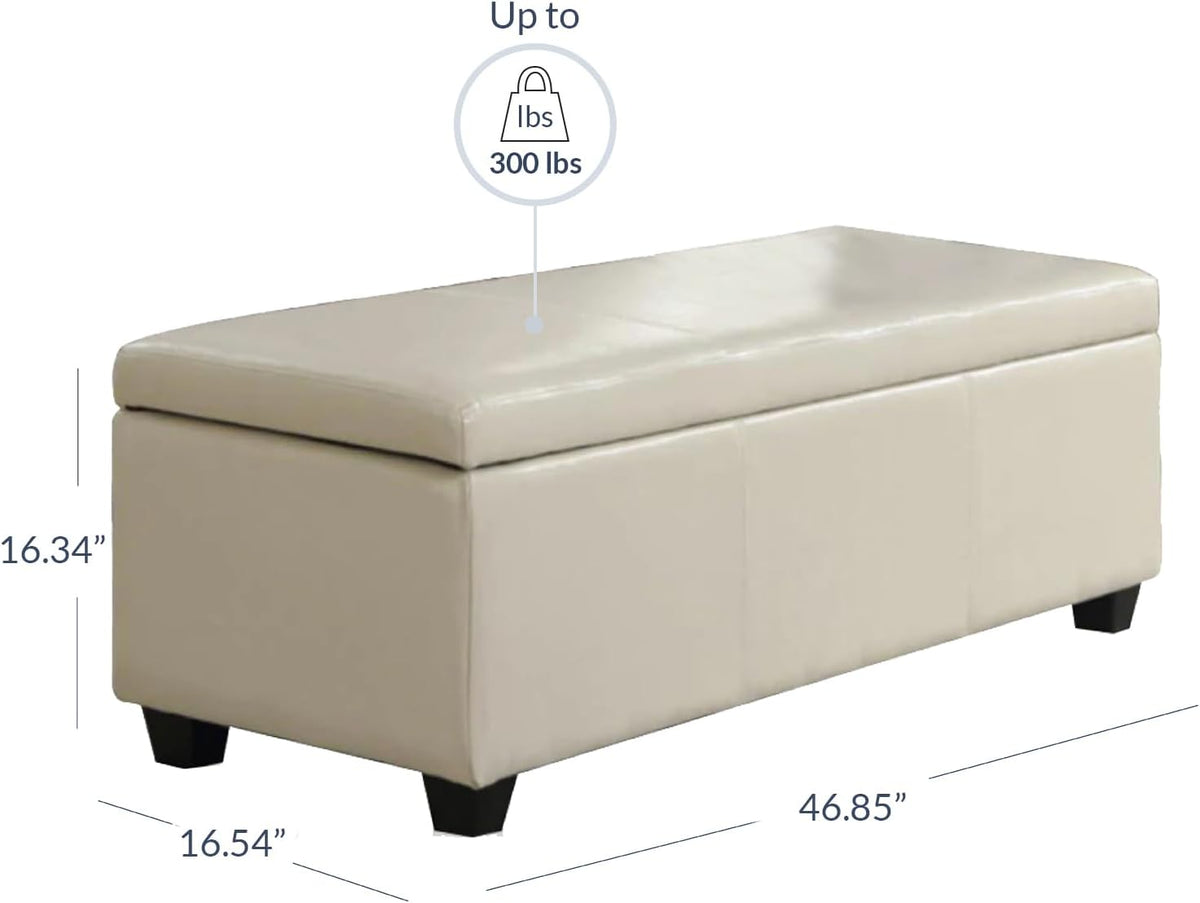BELLEZE Storage Faux Leather Ottoman, 47 Inch Bench Bedroom Bench with Safety Close Hinge, Extra