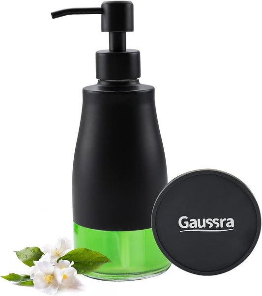 Gaussra Black Soap Dispenser with Coasterand Stickers, Refillable Liquid Stainless Steel Soap