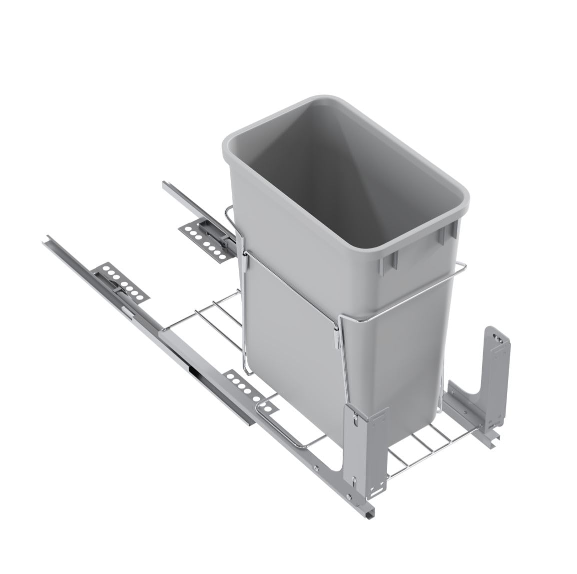 Dowell B15 Aluminum Base Wastebasket Pullout with Door Mount and 50Qt/13Gal Plastic Bin (4012