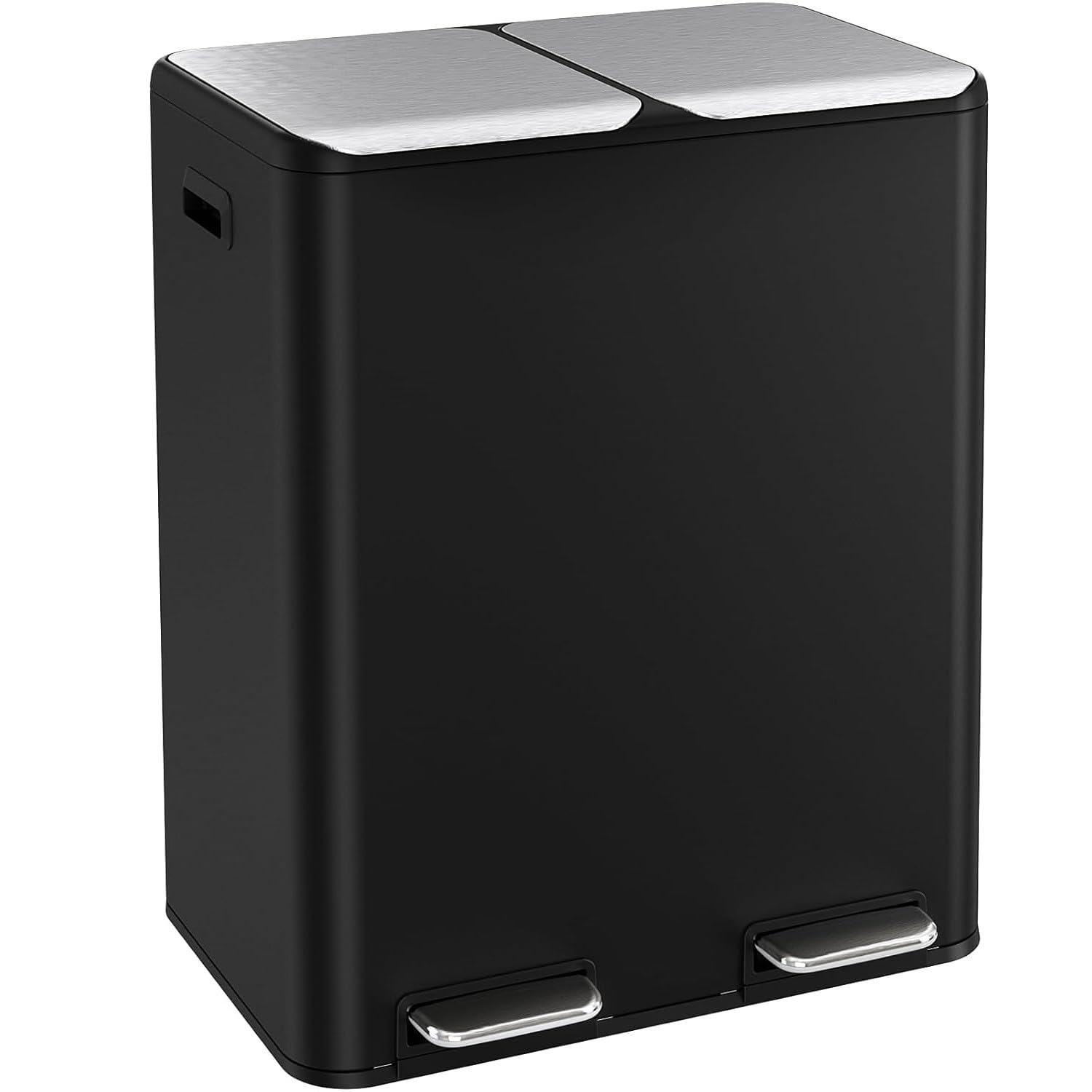 16 Gal (2 x 30 L) Dual Trash Can, Stainless Steel Kitchen Garbage Bin, Recycle Dustbin with Odor