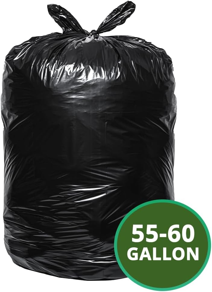 TYPLASTICS Heavy Duty 55-60 Gallon Trash Can Liners, 36" x 60", 1.2Mil, Black Garbage Bags