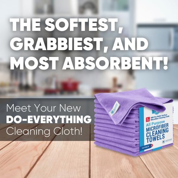 MW Pro Microfiber Cleaning Cloth | Purple | 12 Pack | 16” x 16” | All Purpose Microfiber Towels