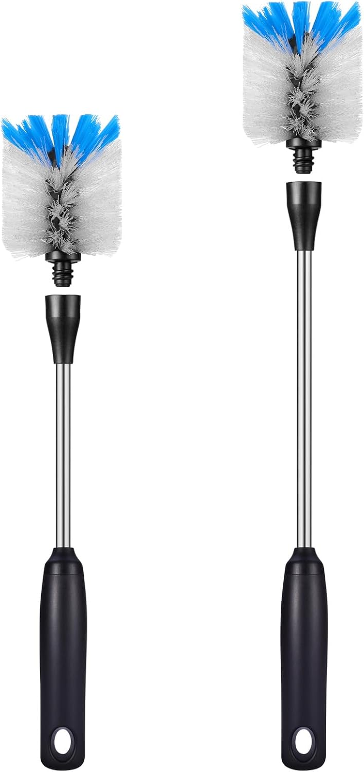 Stainless Steel Bottle Brush with Replaceable Head, 2 Pack Long Handle Scrubbing Brush for Water