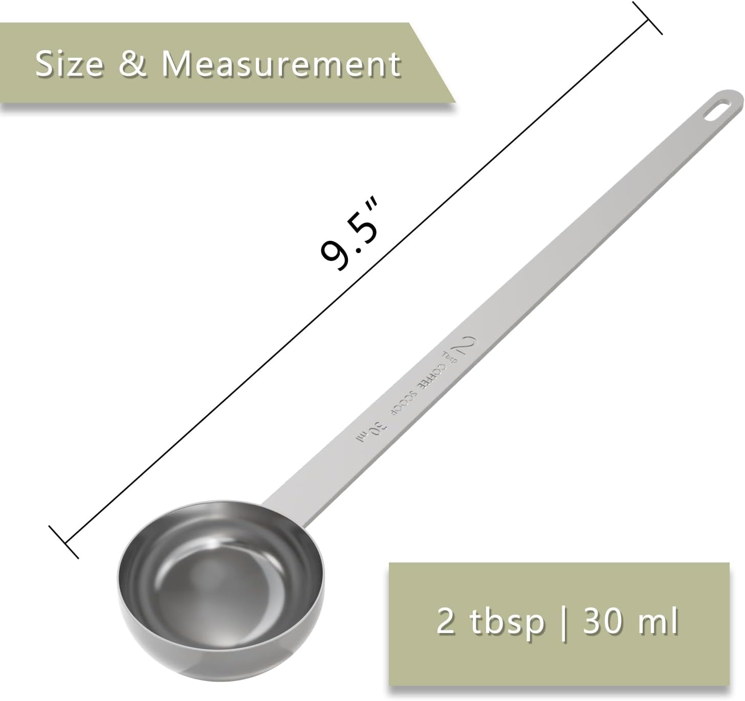1PCS 2 Tablespoon Coffee Scoop, 9.5" Long Handle Measuring Spoon, Two tbsp (30 ml) Stainless Steel