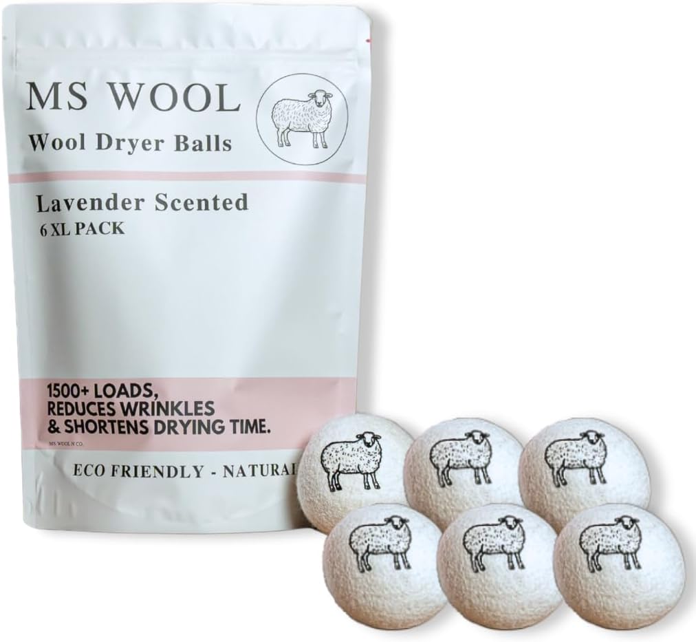 Lavender Scented Wool Dryer Balls – 6 XL Pack – Natural Fabric Softener, Reusable, Reduces Static