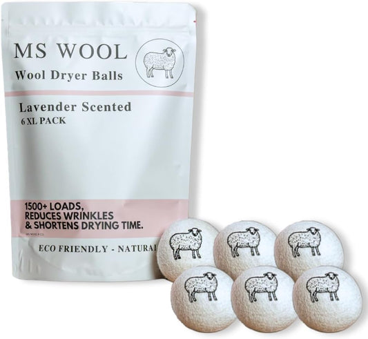 Lavender Scented Wool Dryer Balls – 6 XL Pack – Natural Fabric Softener, Reusable, Reduces Static