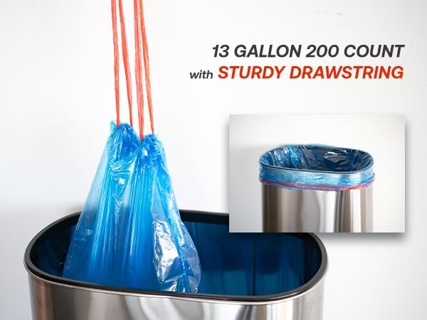 13 Gallon Recycling Trash Bags, 200 Count Drawstring Tall Kitchen Garbage Bags, Pre-Separated
