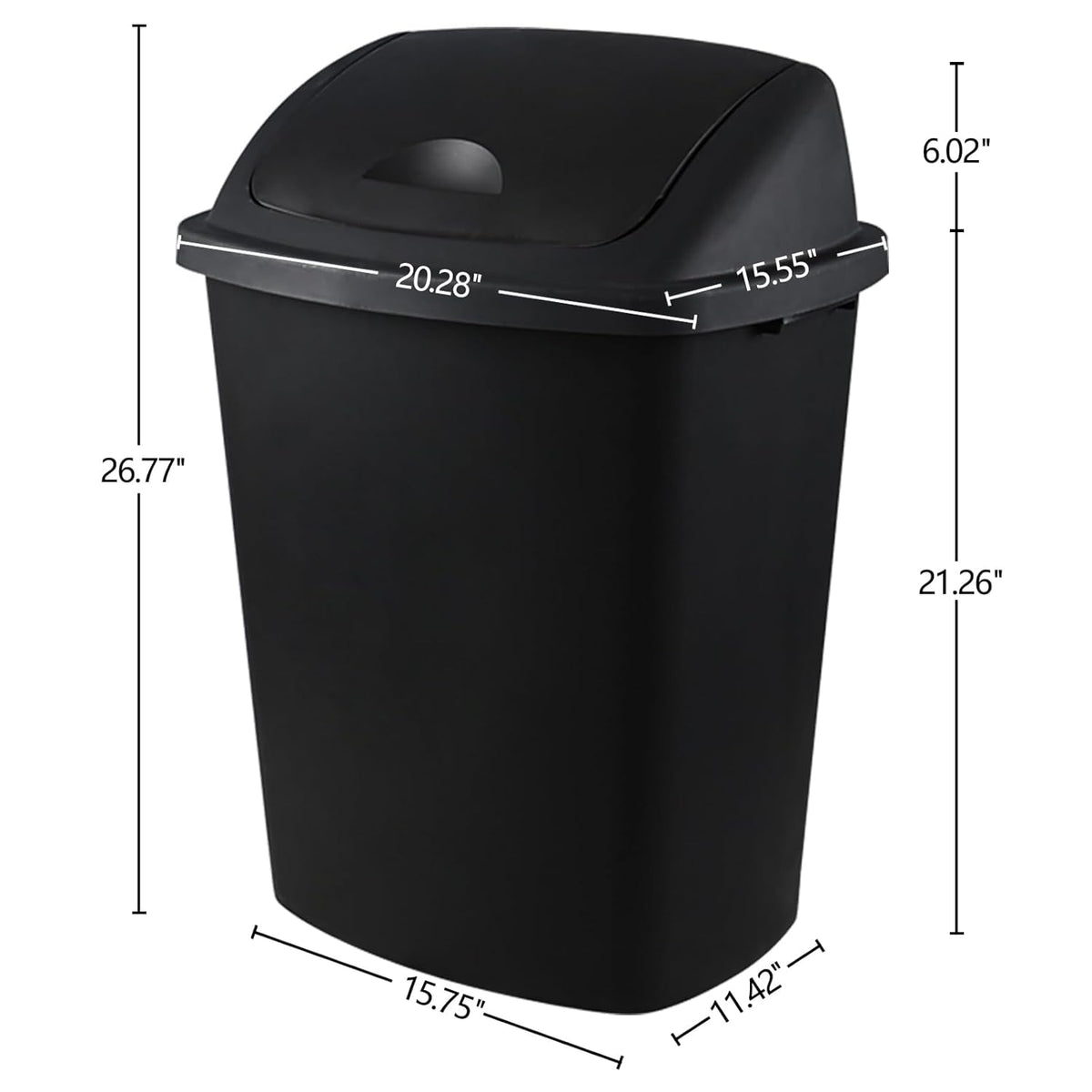 Zopnny 4-Pack 18 Gallon Tall Kitchen Swing Top Garbage Can, Plastic Swing Top Lid Trash Can, Black