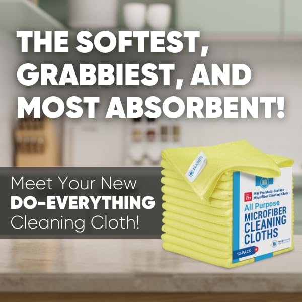 12" x 12" MW Pro Multi-Surface Microfiber Cleaning Cloths | Yellow - 12 Pack | Premium Microfiber