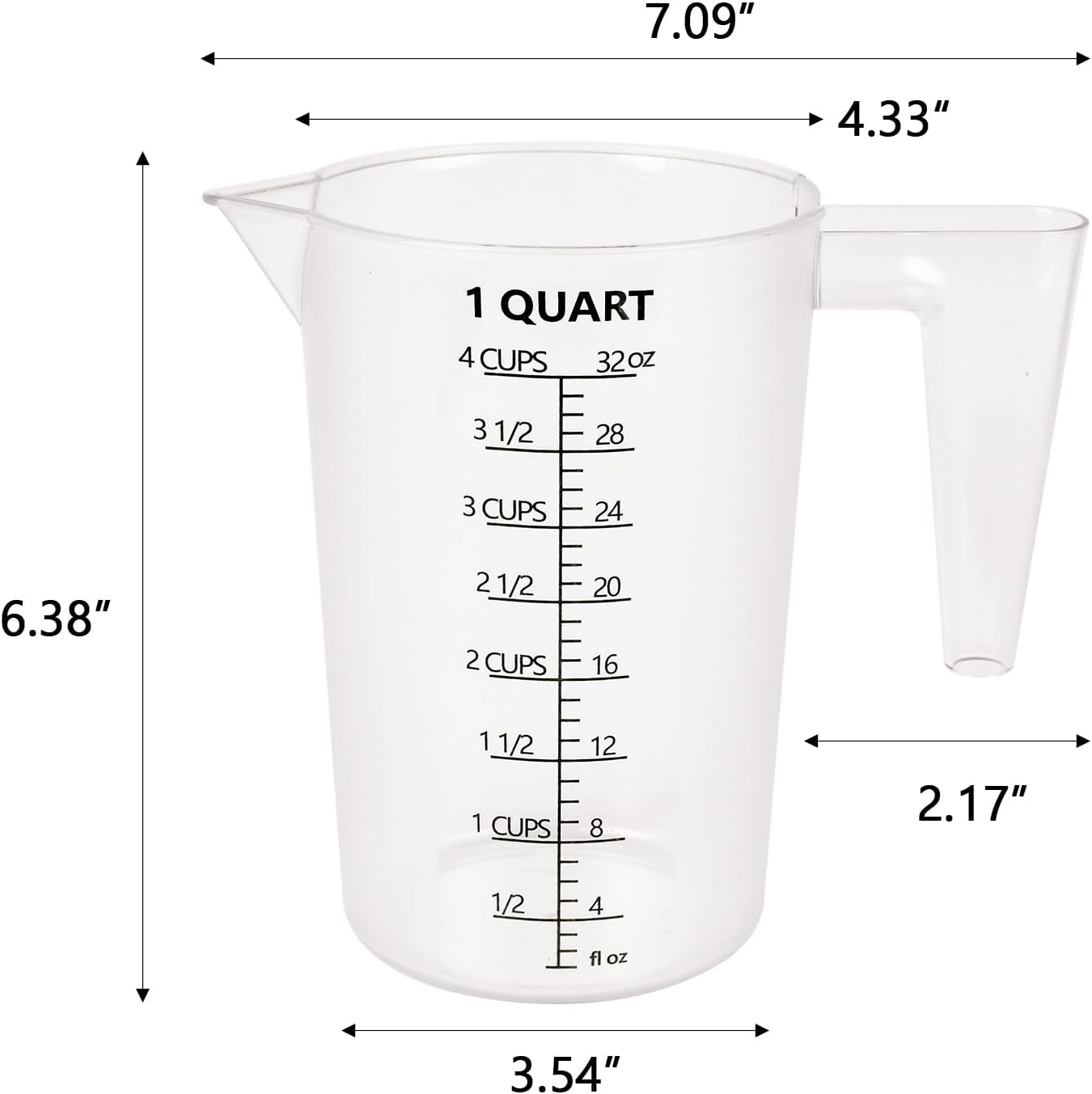 Food-Grade Plastic Measuring Pitcher – 32 Ounce & 4 Cups Measuring Cups with Handle for Liquid