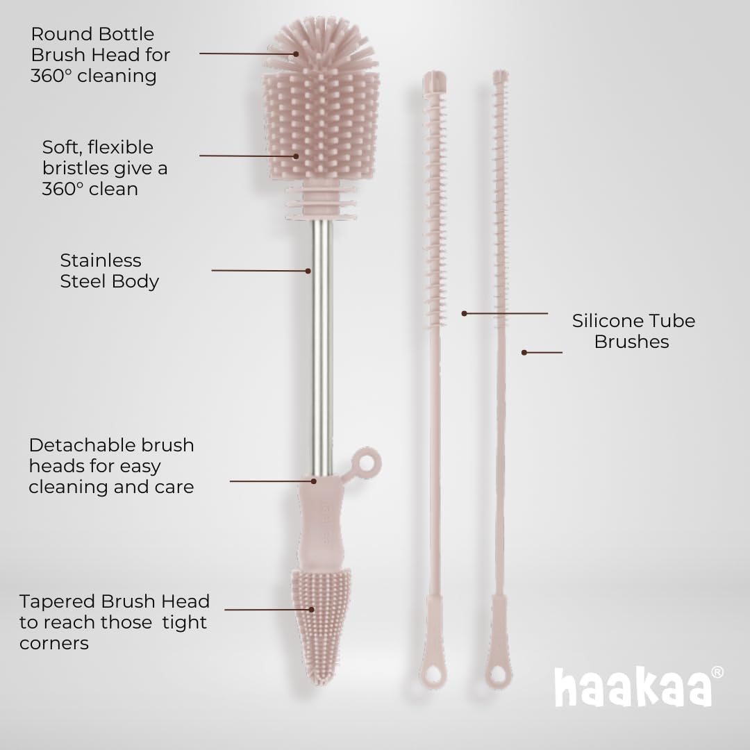 Haakaa Silicone Cleaning Brush Kit – Household Cleaning Brushes for Bottles and Crevices