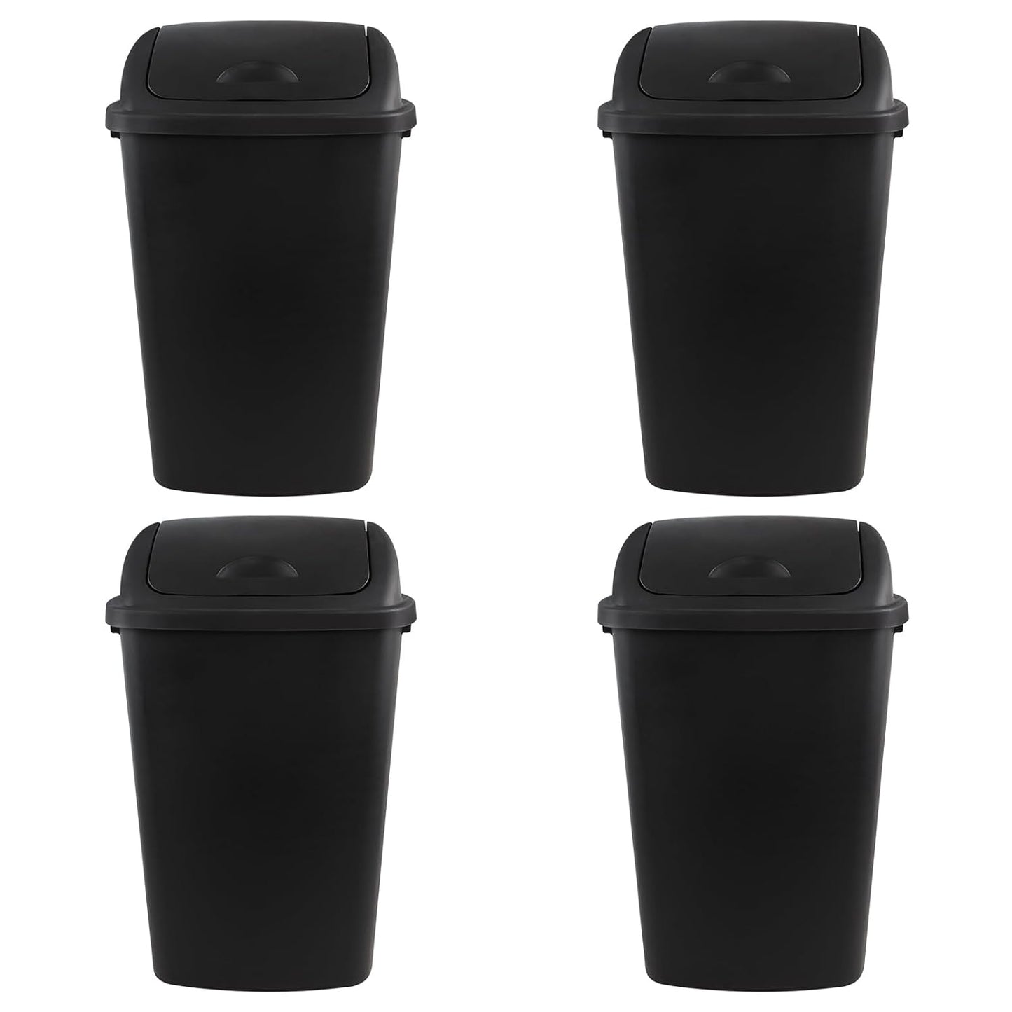 Zopnny 4-Pack Lidded Trash Can, 13 Gallon Black Plastic Garbage Bin with Lid for Office, Bedroom