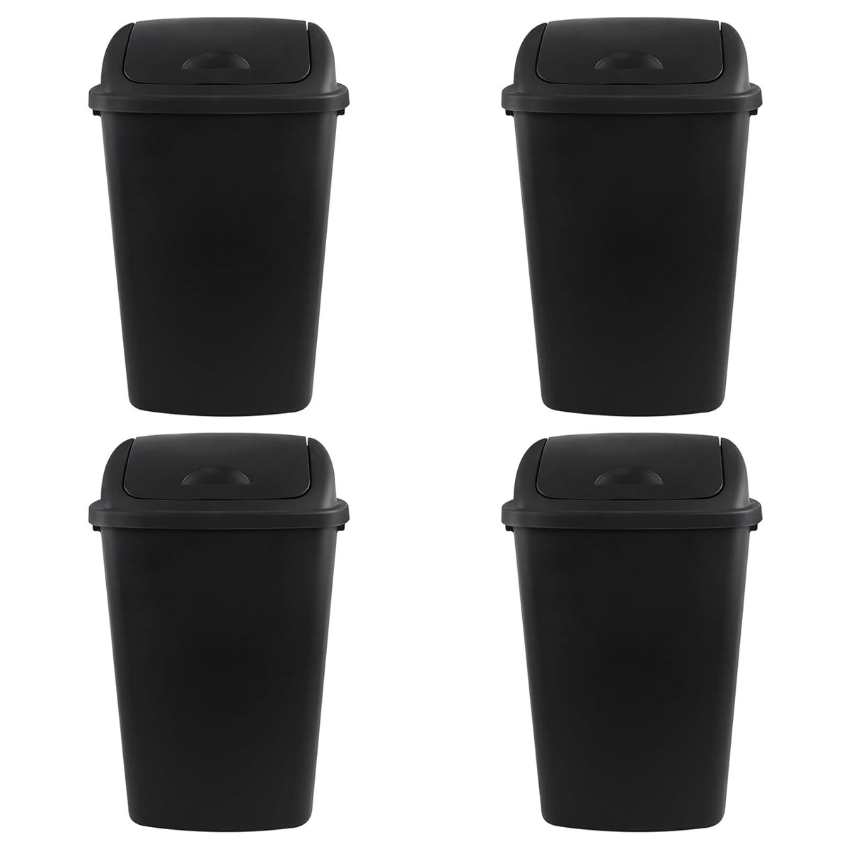 Zopnny 4-Pack Lidded Trash Can, 13 Gallon Black Plastic Garbage Bin with Lid for Office, Bedroom