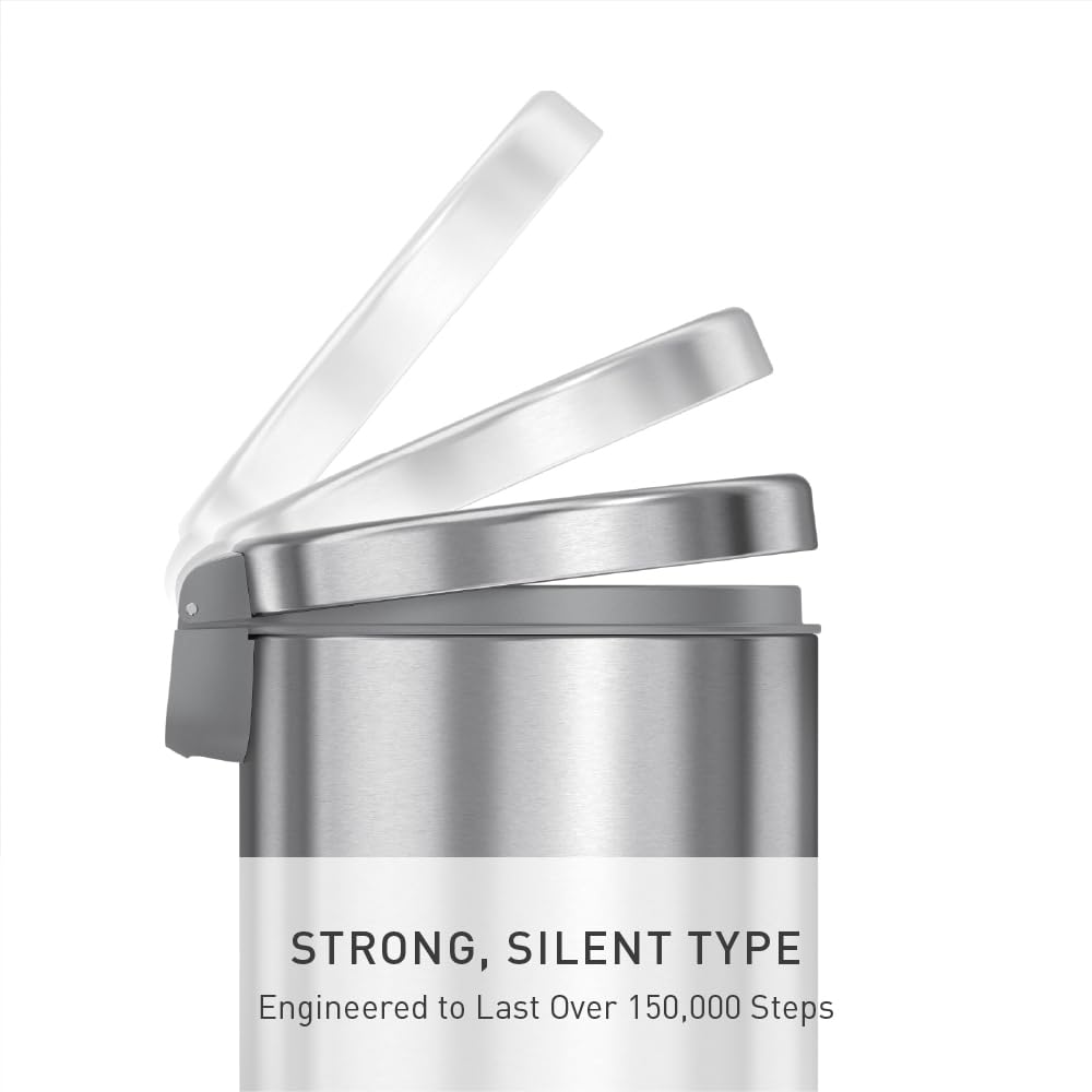 simplehuman Round Step Can, 4.5L / 1.2 Gallon Compact Bathroom Trash Can, 150,000-Step Pedal, Lid