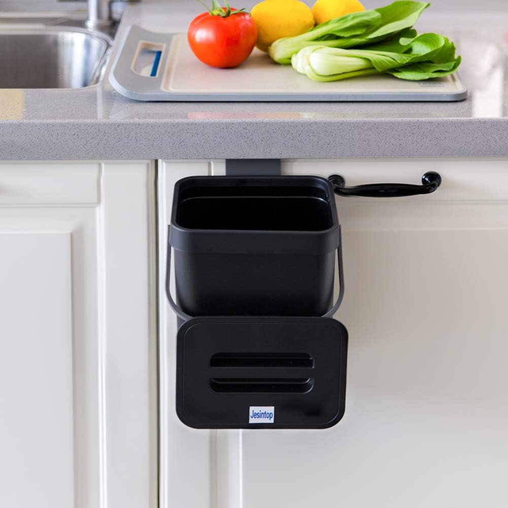 Compost Bin for Kitchen Countertop Under Sink,Bathroom Hanging Small Trash Can with Lid,Mountable