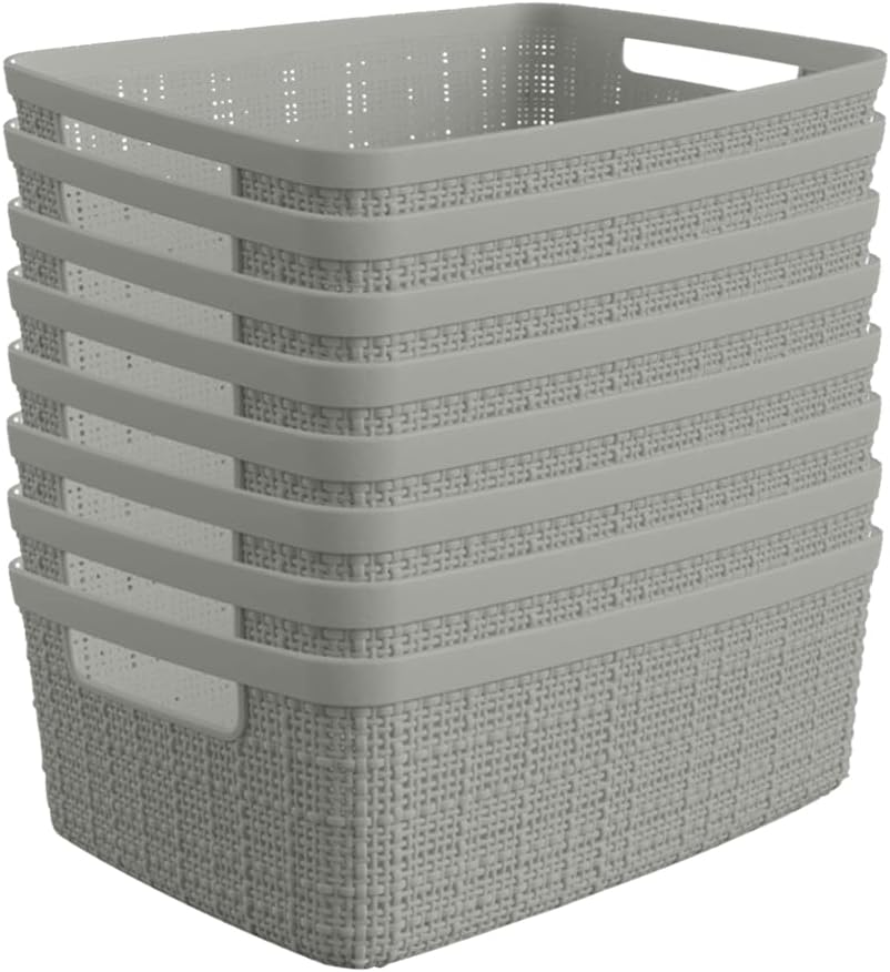 Curver Jute Decorative Plastic Organization and Storage Basket Perfect Bins for Home Office, Closet