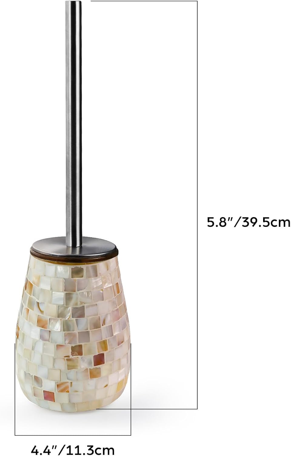 WDHODEC Natural Shell Toilet Brush and Holder Set Mosaic Glass, Stainless Steel Toilet Scrubber