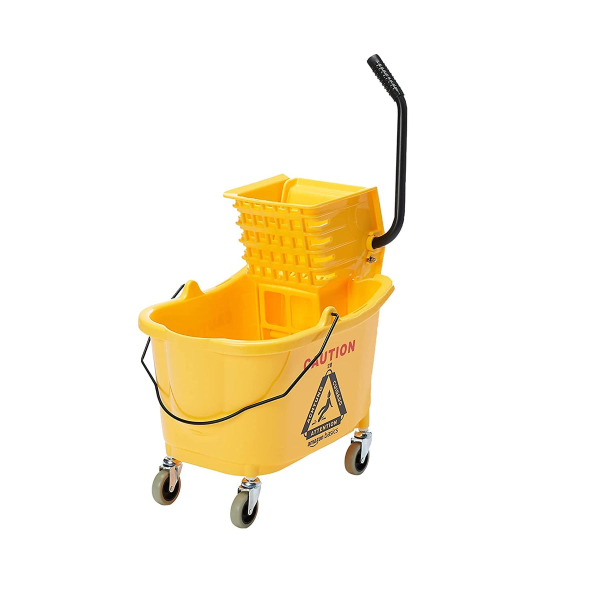 Amazon Basics Side Press Wringer Combo Commercial Floor Cleaning Rectangular Mop Bucket on Wheels