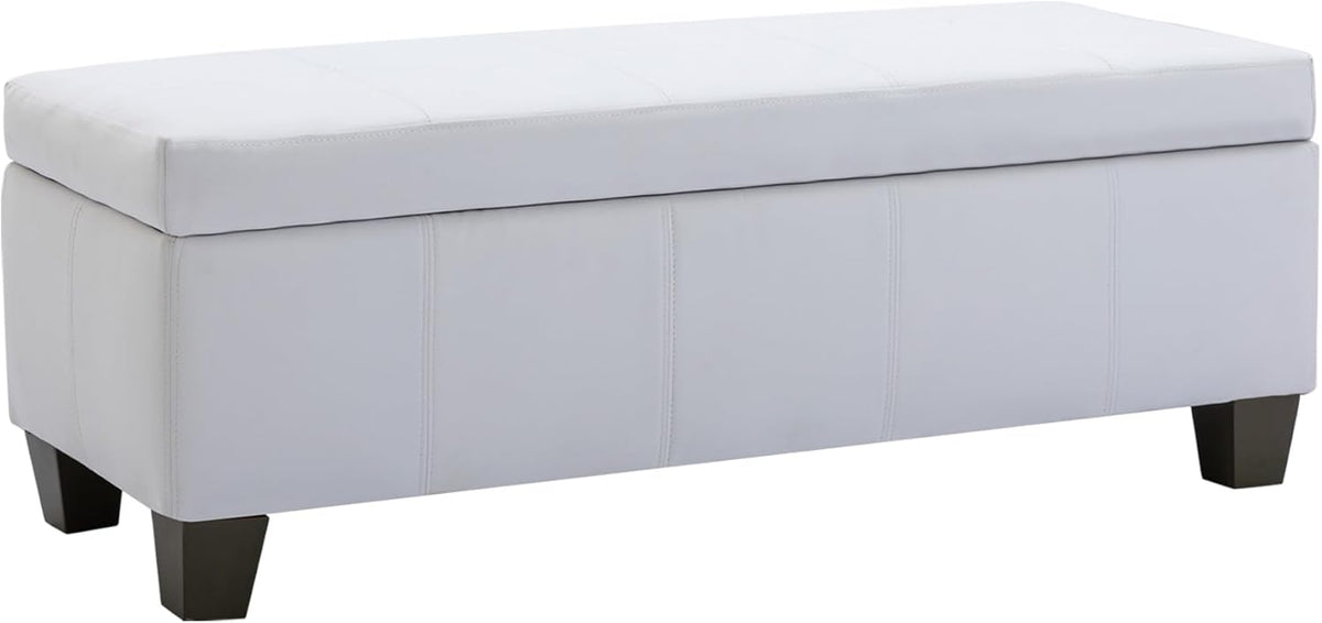 51 Inch Faux Leather Ottoman with Storage, End of Bed Bench with Large Storage, Rectangular Extra