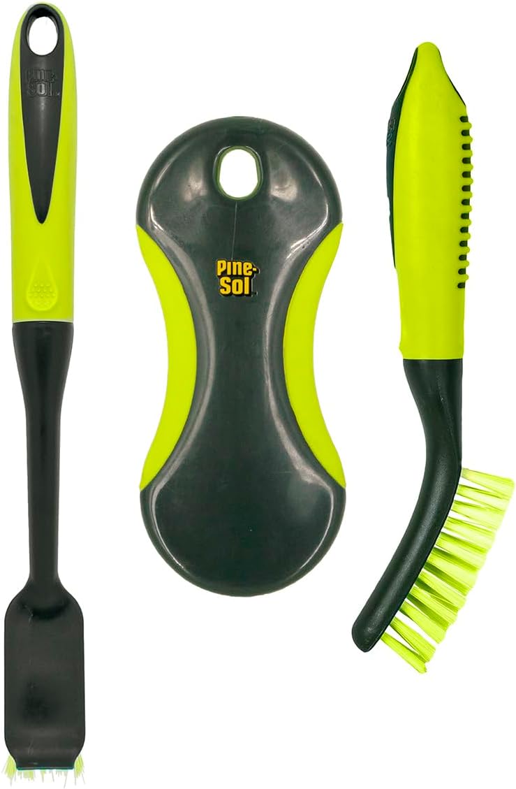 Pine-Sol Scrub Brush Set - Long Handle Cleaning Brushes with Heavy Duty Bristles and Comfort Grip