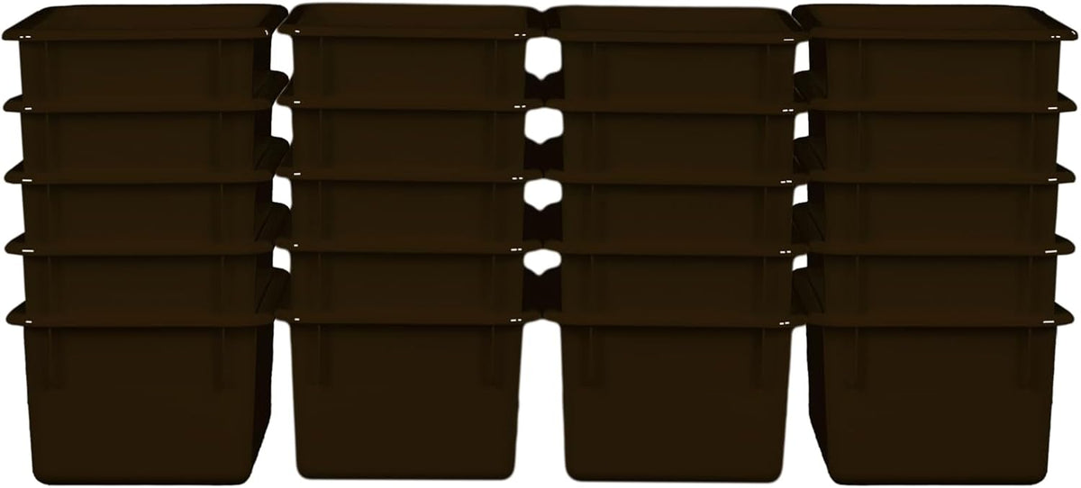 Wood Designs Cubby Storage Bin, Heavy Duty Plastic Containers for Kids Brown Cubby Tray Set of 20