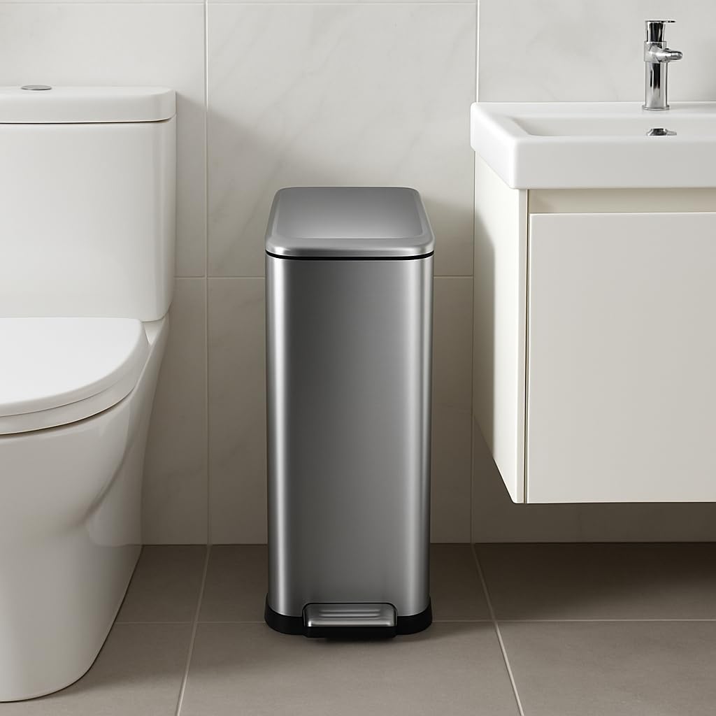 Garvee 13 Gallon Kitchen Trash Can, Stainless Steel Step Garbage Bin with Soft-Close Lid &