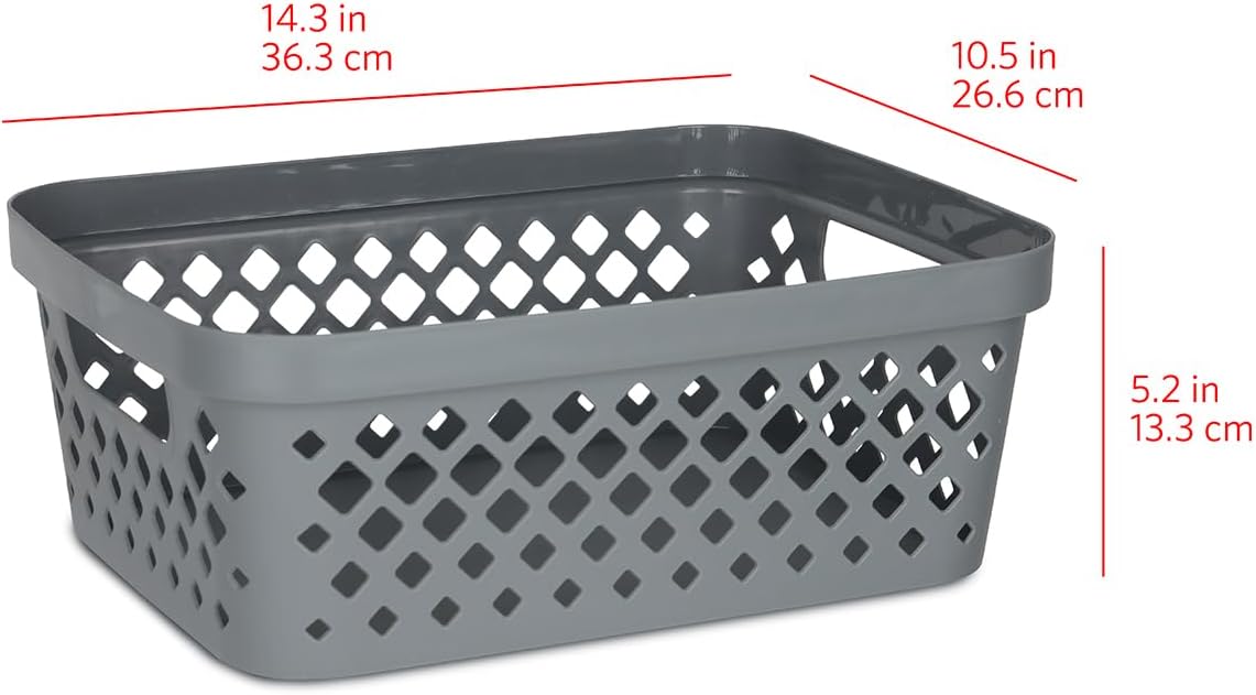 Glad Plastic Storage Basket Set, Value Pack of 6 | Open Storage Bins for Shelves, Bathroom, Pantry