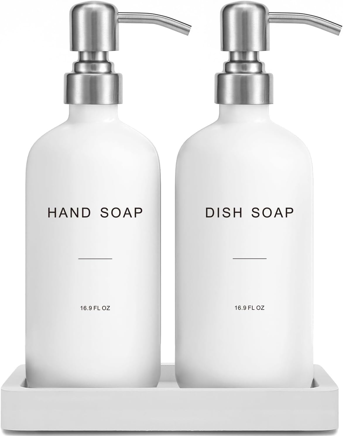 White Soap Dispenser for Kitchen Sink, Dish and Hand Soap Dispenser with Silver Stainless Steel