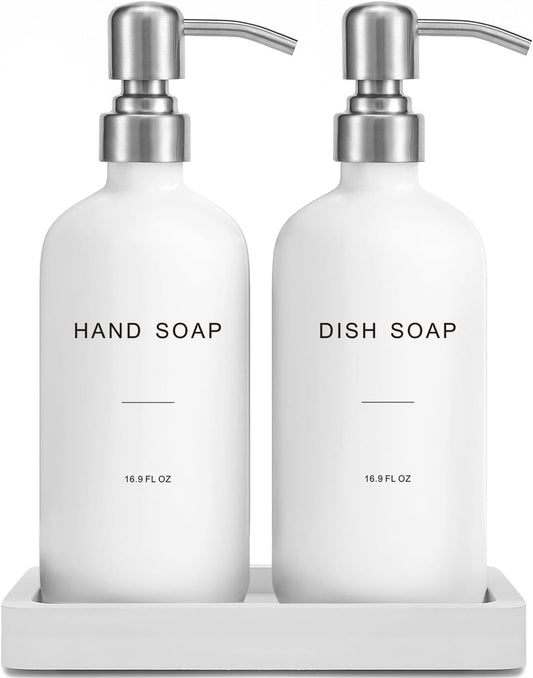 White Soap Dispenser for Kitchen Sink, Dish and Hand Soap Dispenser with Silver Stainless Steel