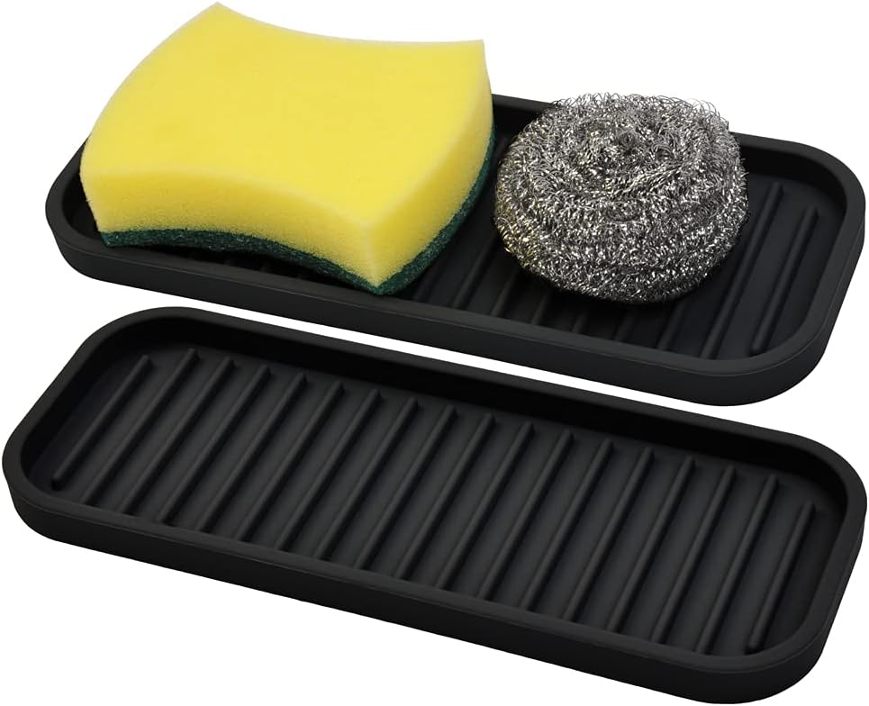 Silicone Sponge Holder Kitchen Sink Organizer Tray Dish Caddy Soap Dispenser, Scrubber Spoon