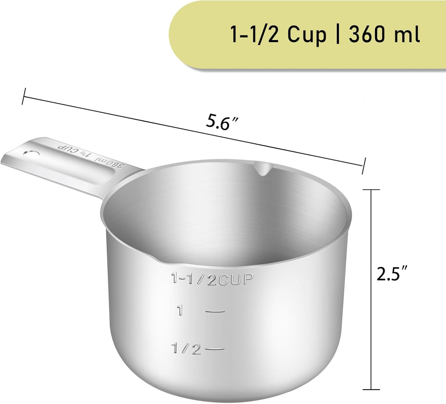 1PCS 1-1/2Cup (360ml, 12oz) Single Measuring Cup, Stainless Steel Measure Scoop, Metric and US