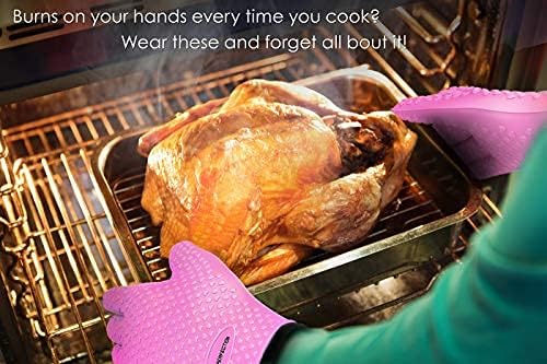 KITCHEN PERFECTION XL Silicone Smoker Oven Gloves-Extreme Heat Resistant BBQ Gloves-Handle Hot Food