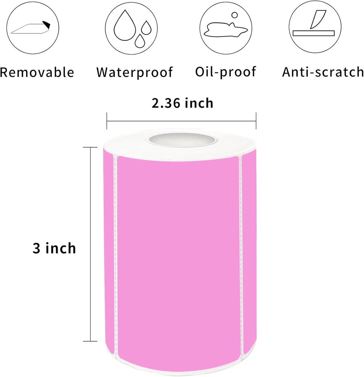 2×3 Inch Pink Removable Thermal Labels,Writeable,Removable,Thermally Printable,300 Sheets per Roll