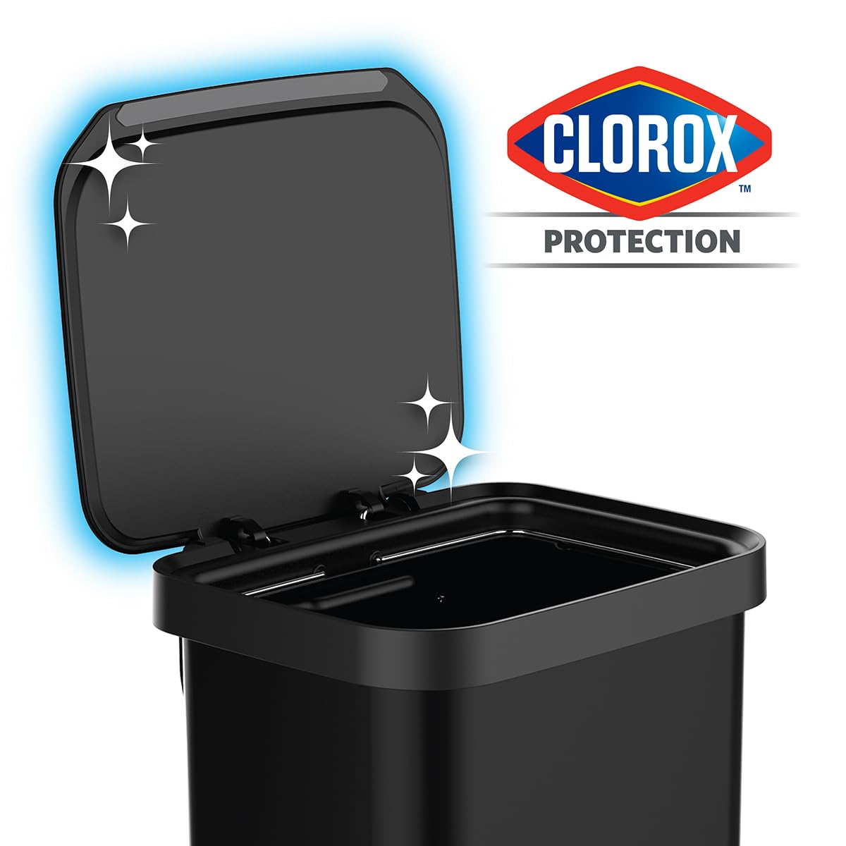 Glad Stainless Steel Step Trash Can, Series 2 with Clorox Protection - Large Black Kitchen Garbage