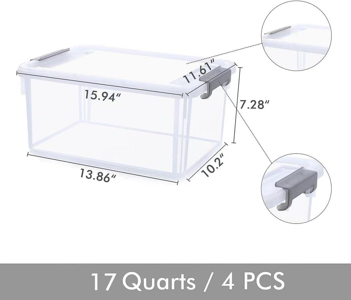 Citylife 17 QT Plastic Storage Bins with Latching Lids Stackable Storage Containers for Organizing
