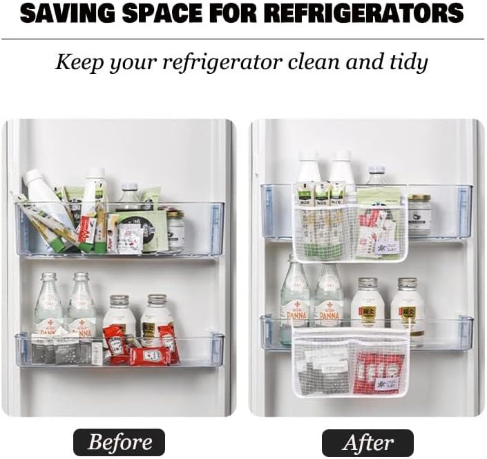 3PCS Refrigerator Door Organizer Set, Fridge Hanging Mesh Bag for Kitchen Storage Bag, Household