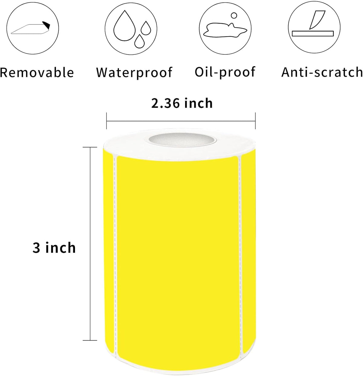 2×3 Inch Yellow Removable Thermal Labels,Waterproof Thermal Label Stickers,300 Sheets per Roll with