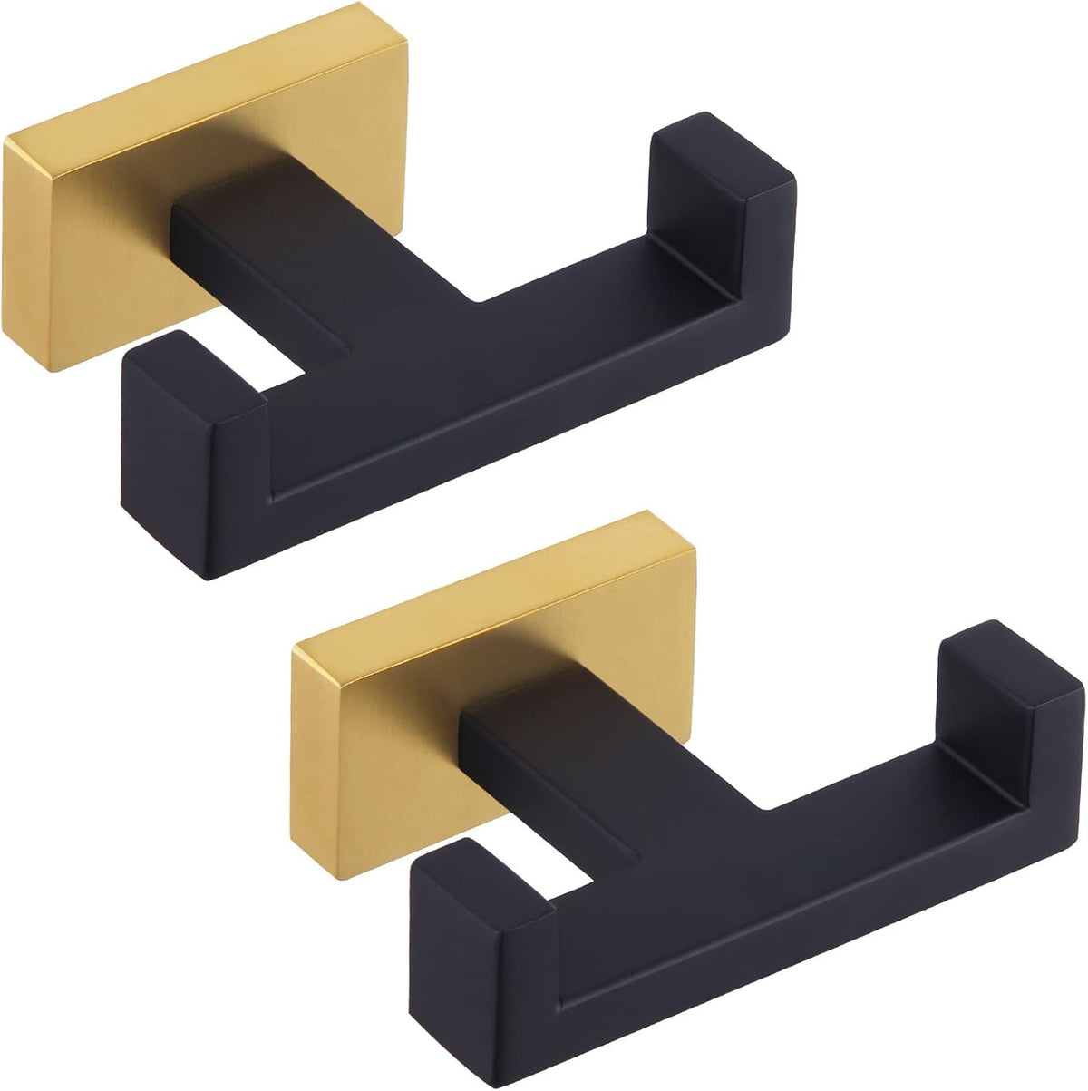 Angle Simple Towel Hook Black & Gold 2 PCS, Stainless Steel Double Hook for Bathroom, Square Robe