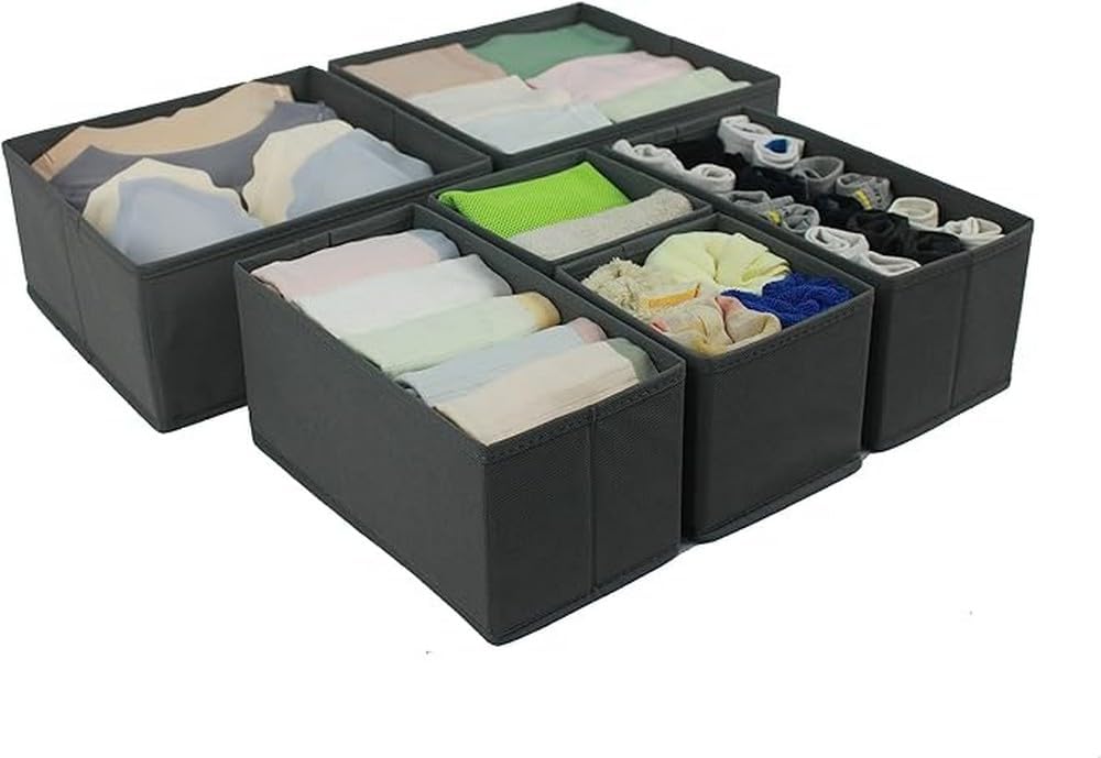 Amazon Basics Cloth Drawer Storage Organizer Boxes for Socks, Underwear and Baby Items, Set of 6