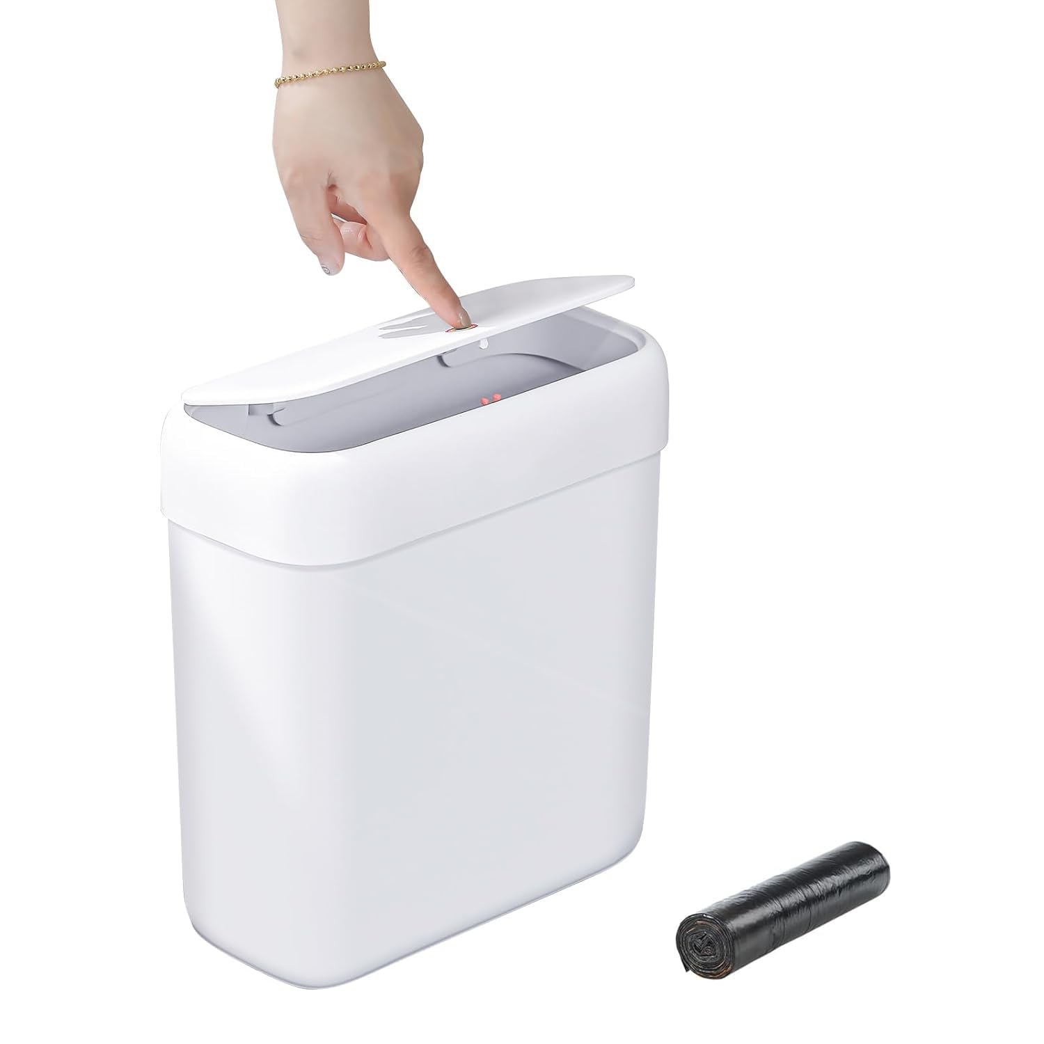 funest Bathroom Small Trash Can with Lid,10L / 2.7 Gallon Slim Garbage Bin Wastebasket with Press