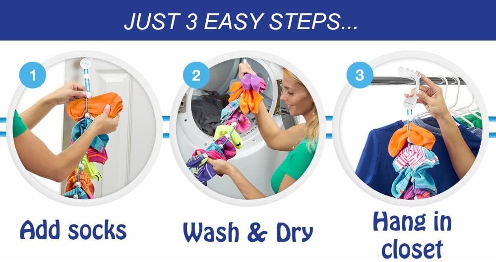 Sock Laundry Solution for Washing Drying & Storing Socks in Pairs, Clip & Hold Socks in Washer