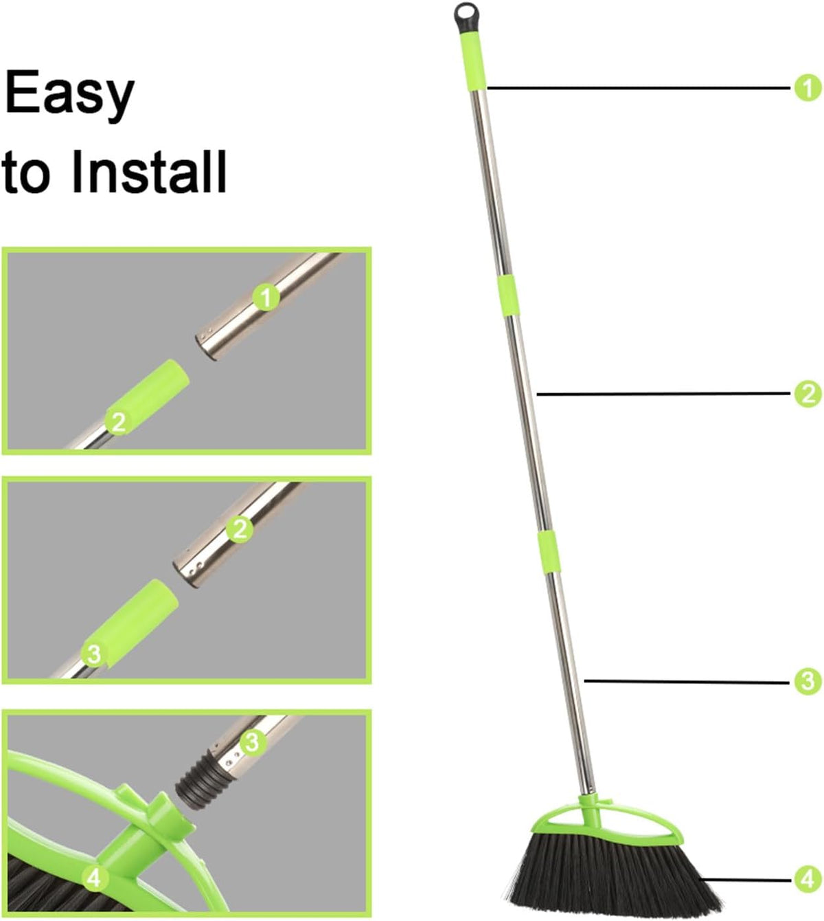 Soft Bristles Green Angle Broom Long Handle Indoor Broom for Hardwood Floor Sweeping Floor Cleaning